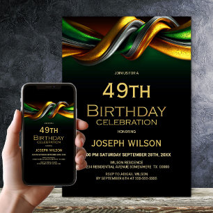 Modern Green and Gold Any Age Birthday Party Invitation