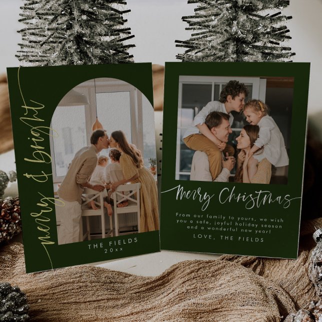 Modern Green and Gold Arch Photo Family Christmas (Creator Uploaded)