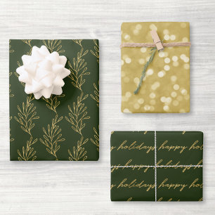 Modern Green and Gold Calligraphy Christmas Wrapping Paper Sheet