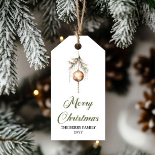 Modern Green and Gold Christmas Ball Gift Label