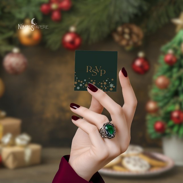 Modern Green and Gold Christmas QR Code RSVP Card (Creator Uploaded)