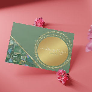 Modern Green and Gold Crystal Business Cards