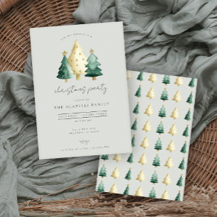 Modern Green and Gold Evergreen Christmas Party Invitation
