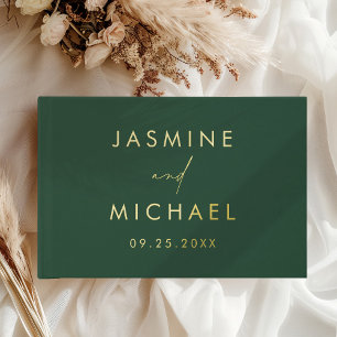 Modern Green and Gold Foil Photo Wedding Guest Book