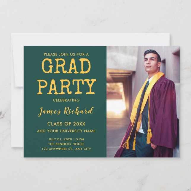 Modern Green And Gold Graduation Party Invitation (Front)