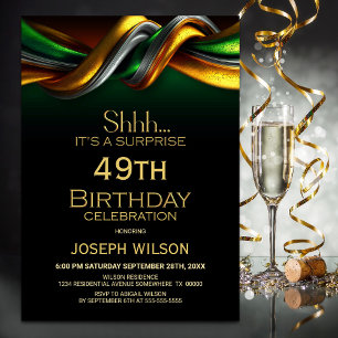 Modern Green and Gold Surprise Birthday Party Invitation