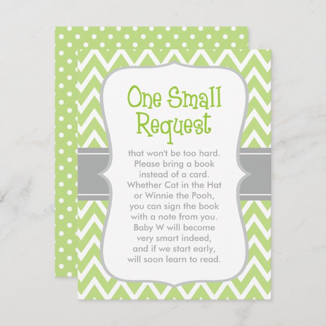 Modern Green and Grey Baby Shower Book Request Invitation (Front/Back)