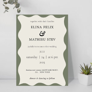 Modern Green and Ivory Scalloped Wedding  Invitation