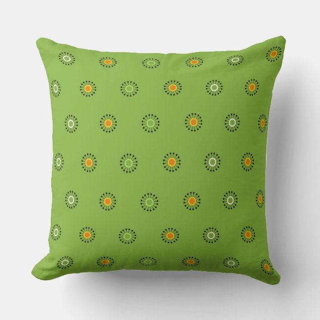 Modern Green and Orange Dandelion Pattern Cushion (Front)