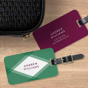 Modern Green and Purple Layered Geometric Luggage Tag