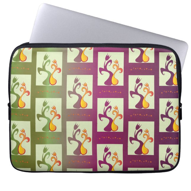 Modern Green and purple Tulip Couple pattern Laptop Sleeve (Front)