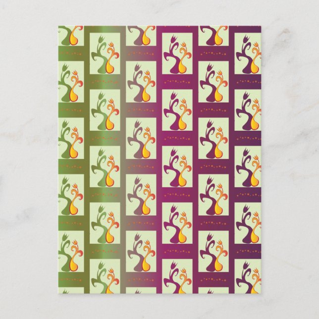 Modern Green and purple Tulip Couple pattern Postcard (Front)
