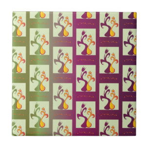 Modern Green and purple Tulip Couple pattern Tile