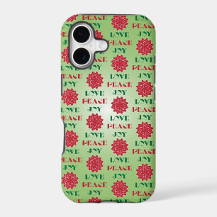Modern Green and Red Love, Peace, Joy quote