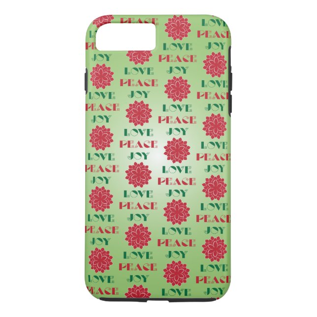 Modern Green and Red Love, Peace, Joy quote Case-Mate iPhone Case (Back)