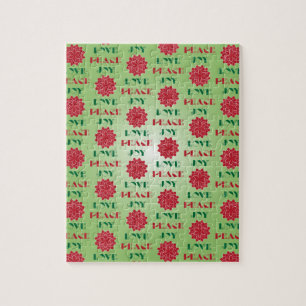 Modern Green and Red Love, Peace, Joy quote Jigsaw Puzzle