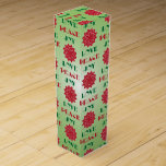 Modern Green and Red Love, Peace, Joy quote Wine Gift Box<br><div class="desc">May LOVE keep your hearts warm. May PEACE keep them calm. May JOY shine in everyone's smile. The design features "LOVE, PEACE, JOY " text in a fun font with a hand-drawn red poinsettia on a light green background. Need more for the holidays? Check out other Christmas designs at my...</div>