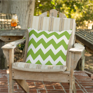 Modern Green and Soft White Chevron Stripes Outdoor Cushion