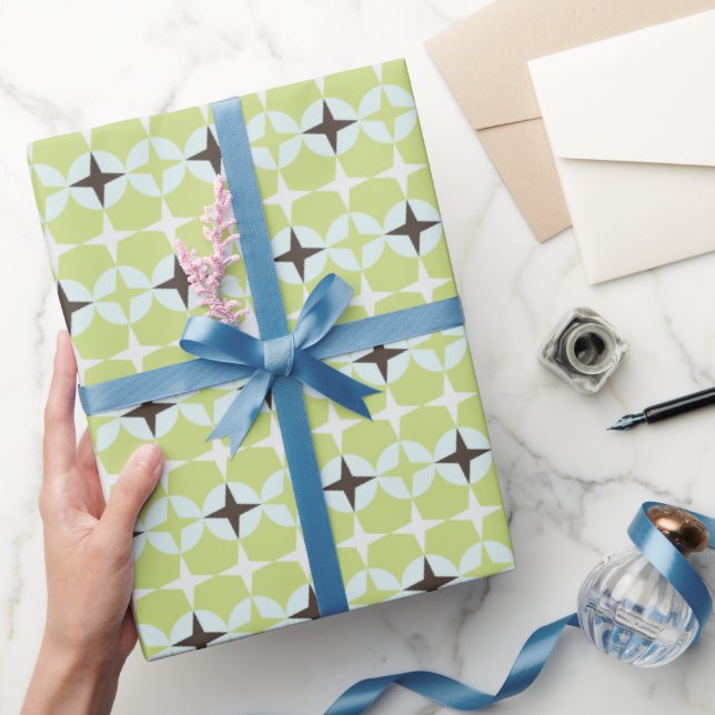modern green and turquoise star pattern wrapping paper (Gifting)