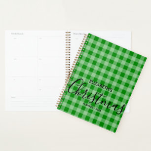 Modern Green And White Chequered Name Planner