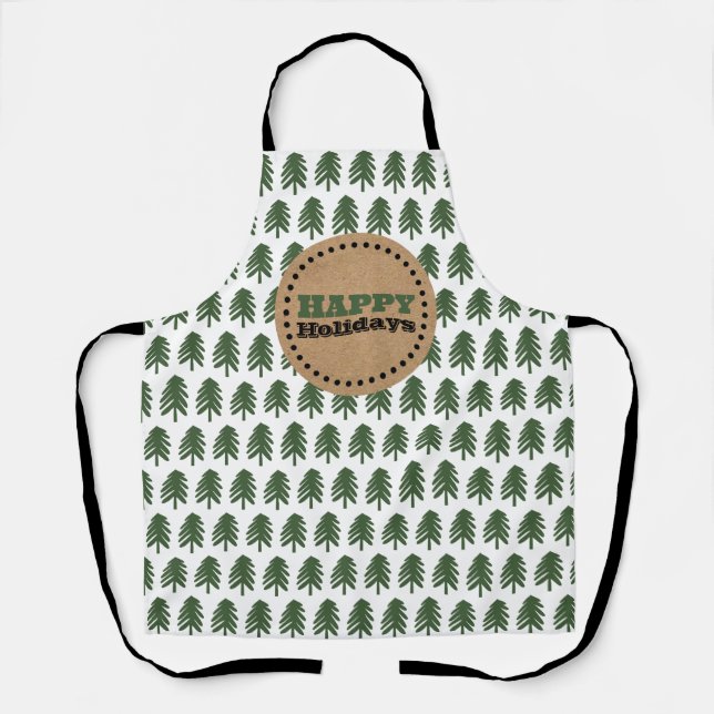 Modern Green and White Christmas Tree Apron (Front)
