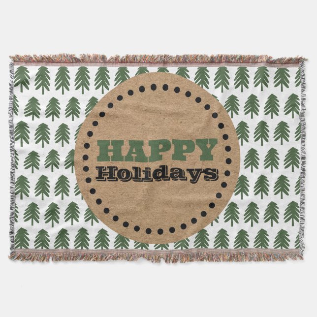 Modern Green and White Christmas Tree Throw Blanket (Front)