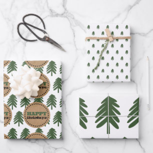 Modern Green and White Christmas Tree Wrapping Paper Sheet