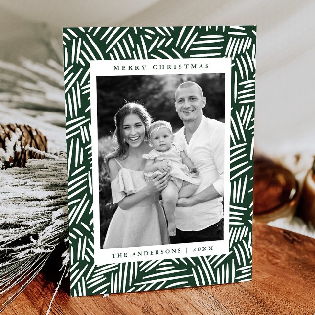 Modern Green and White Dashed Photo Holiday Card (Creator Uploaded)