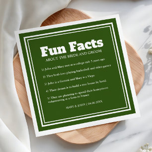 Modern Green and White Fun Facts Wedding Napkin