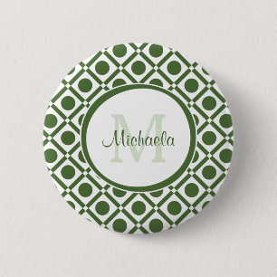 Modern Green and White Geometric Monogrammed Name 6 Cm Round Badge