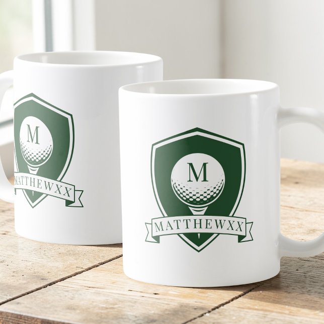 Modern Green and White Golf Ball Name Monogram Coffee Mug (Modern Green and White Golf Ball Name Monogram Coffee Mug)