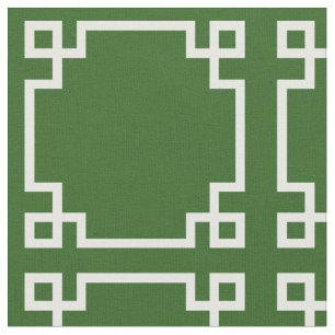 Modern Green and White Greek Key Pattern Fabric