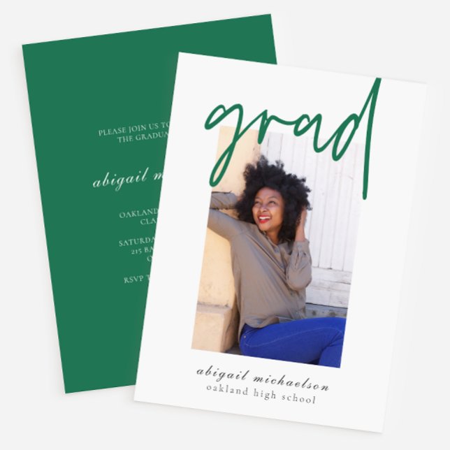 Modern Green and White Photo Graduation Party Invitation (Creator Uploaded)