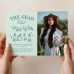 Modern Green and White Stripe Photo Graduation Announcement