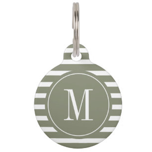 Modern Green and White Stripe with Monogram  Pet Tag