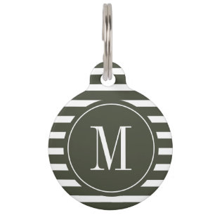 Modern Green and White Stripe with Monogram Pet Tag