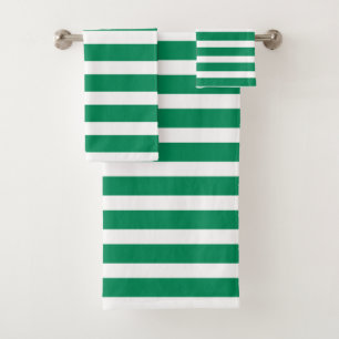 Modern Green and White Stripes Bath Towel Set