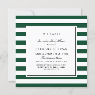 Modern Green and White Stripes Pattern Baby Shower Invitation