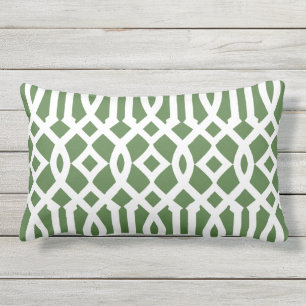 Modern Green and White Trellis Pattern Outdoor Cushion