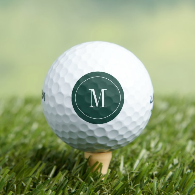 Modern Green and White with Monogram  Golf Balls (Insitu Tee)