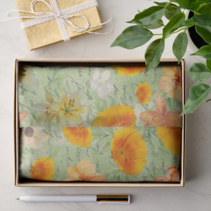 Modern green and yellow floral pattern decoupage tissue paper