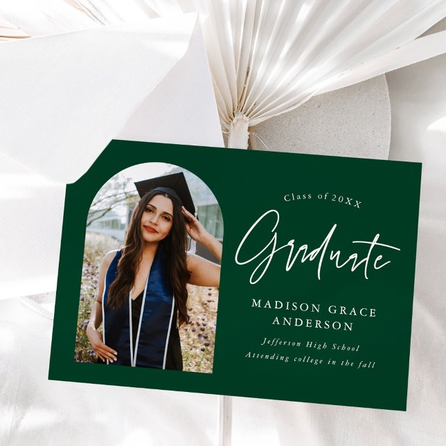 Modern Green Arch Photo Graduation Announcement (Creator Uploaded)
