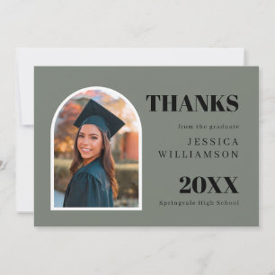 Modern Green Arch Photo Graduation Thank You Card