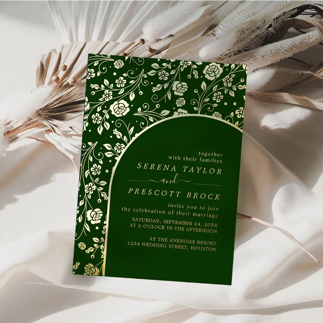 Modern Green Arch Wedding Real Foil Invitation (Creator Uploaded)