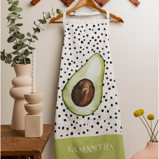 Modern Green Avocado Personalised Name  Apron (Creator Uploaded)