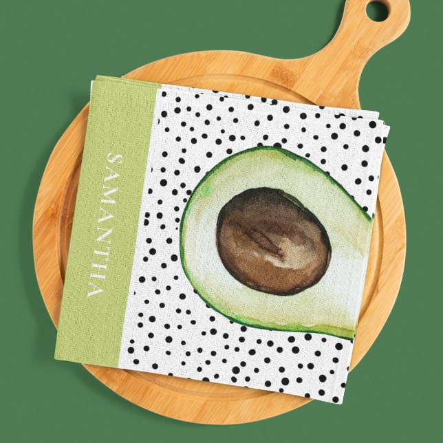 Modern Green Avocado Personalised Name  Tea Towel (Creator Uploaded)