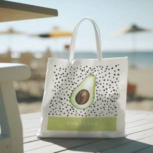 Modern Green Avocado Personalised Name  Tote Bag
