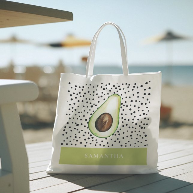 Modern Green Avocado Personalised Name  Tote Bag (Creator Uploaded)