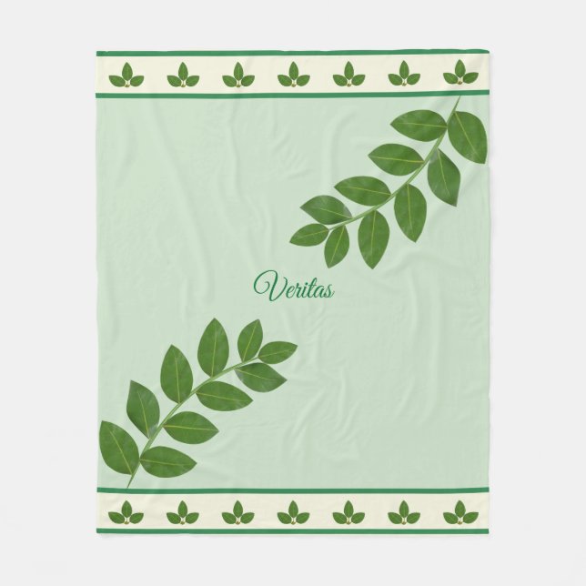 Modern Green Bay Leaves Fleece Blanket (Front)