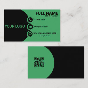 Modern Green Black Corporate QR Code Business Card